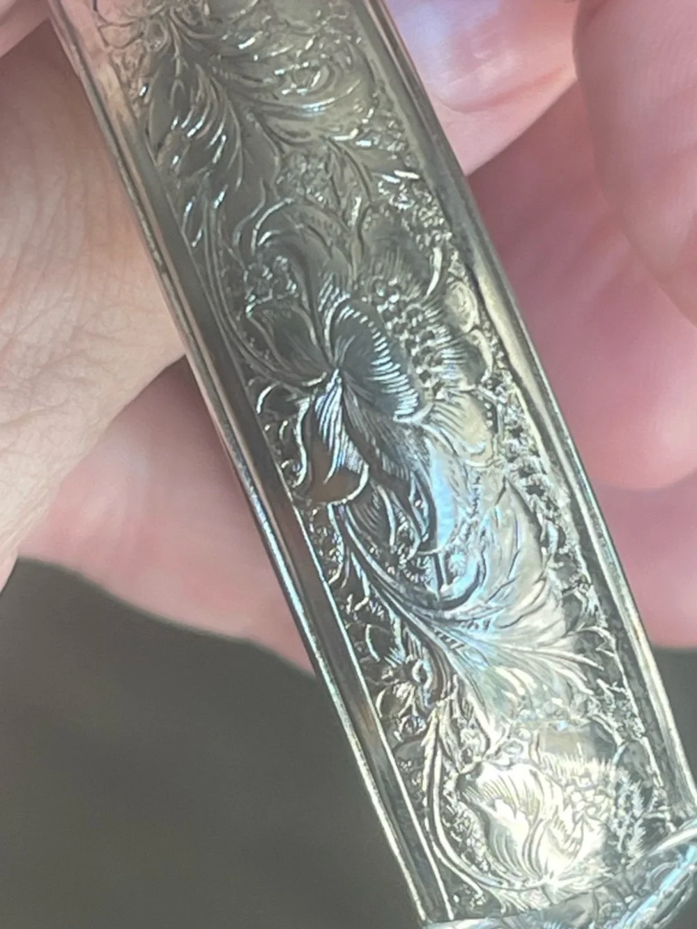 Engraved Floral Silver-Tone Bangle Bracelet - Women Jewelry
